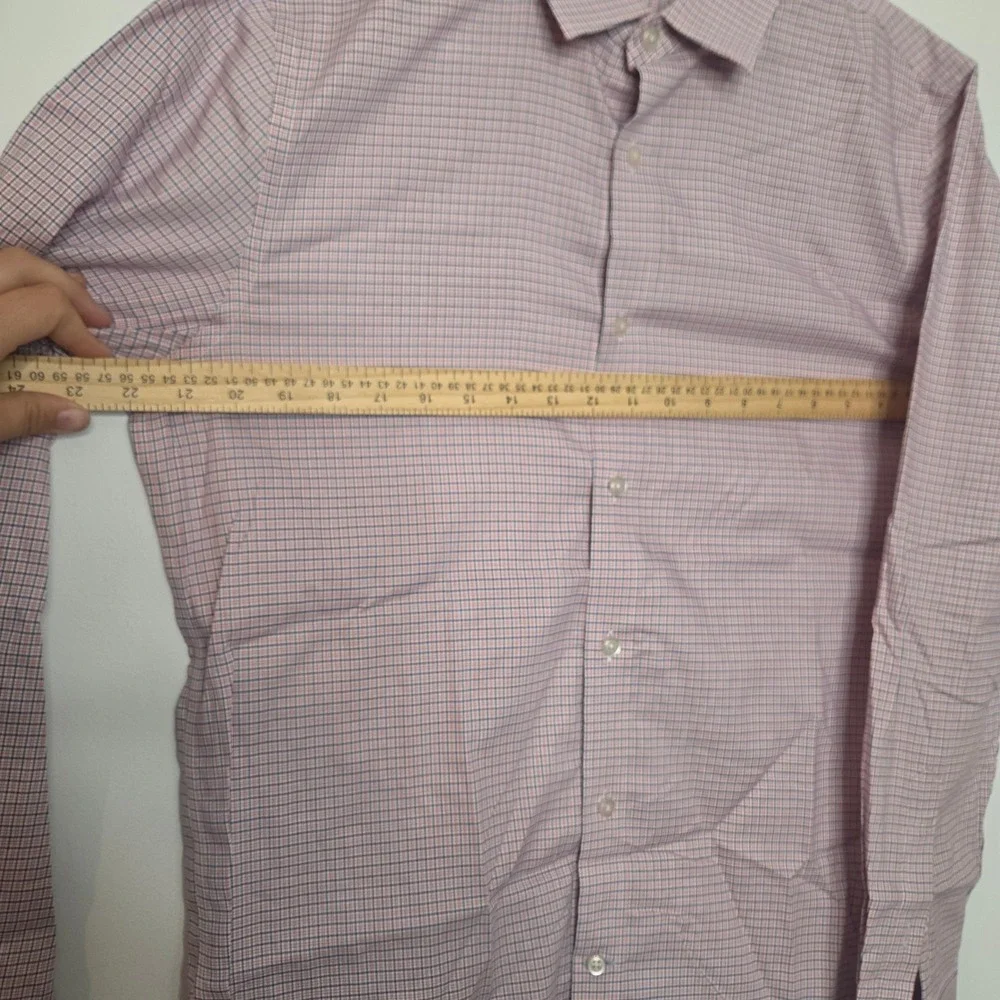 Banana Republic Mens Slim Fit Non-Iron Cotton Grid‎ Check Dress Shirt Red Blue M